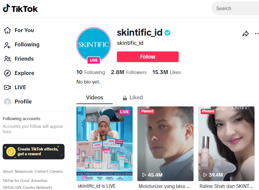 SKINTIFIC在TikTok的小店账号